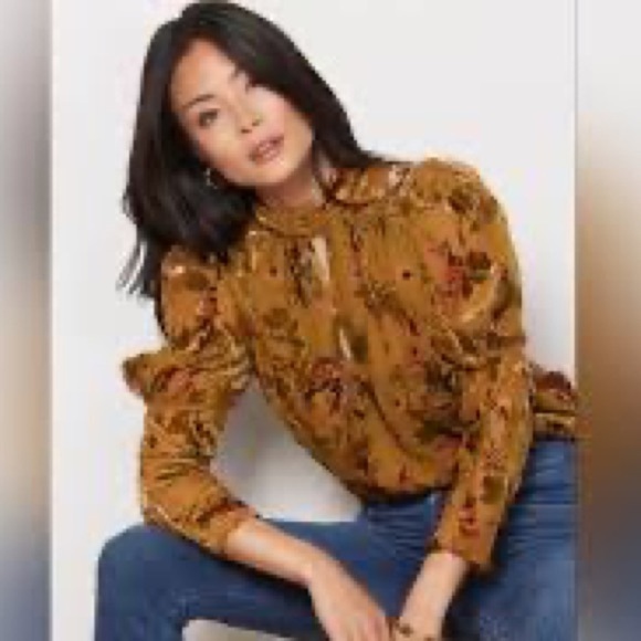 French Connection Keyhole Neck Guthern Floral Burnout Top Size XS - Picture 1 of 3